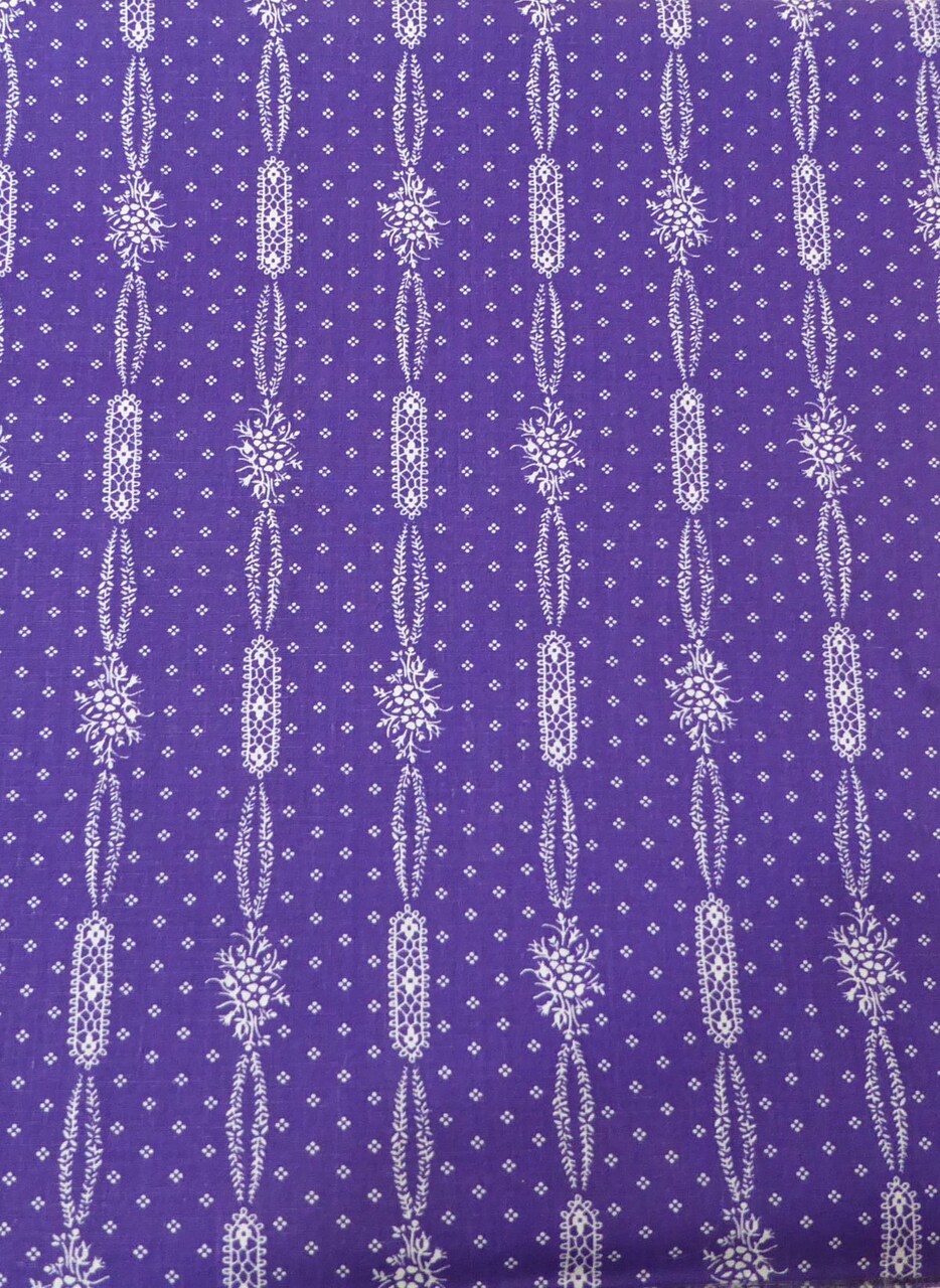 Vintage Purple Floral Cotton Fabric 52 inch Piece 44 Inches wide
